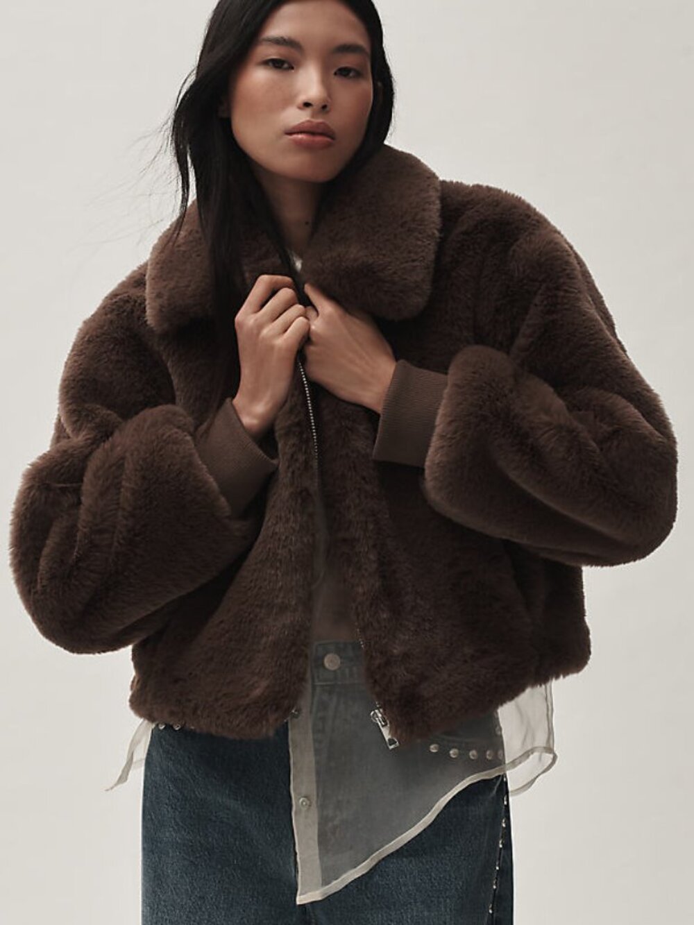 Maeve Rae Faux Fur Cropped Jacket